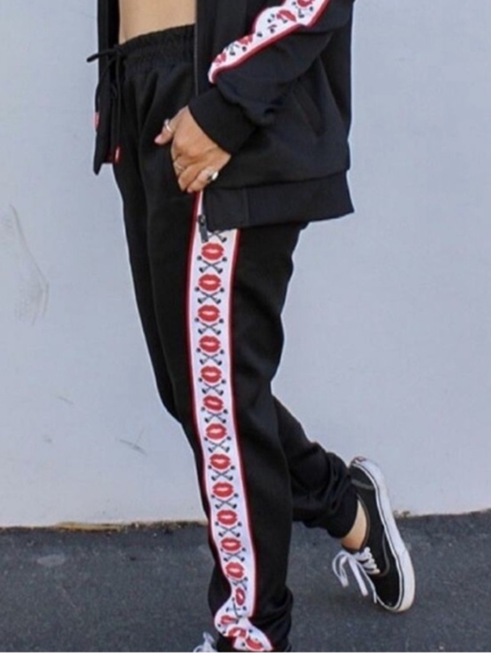 Vixxon from Dixxon Black Track Pants with Red & White Side Stripe